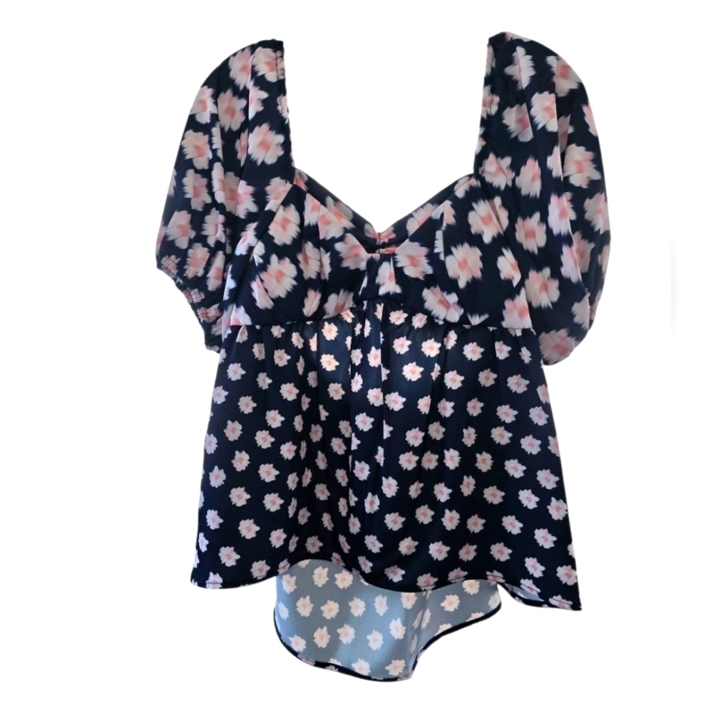 Sachin & Babi Blue/Pink Floral Puff Sleeve Blouse Size 4
